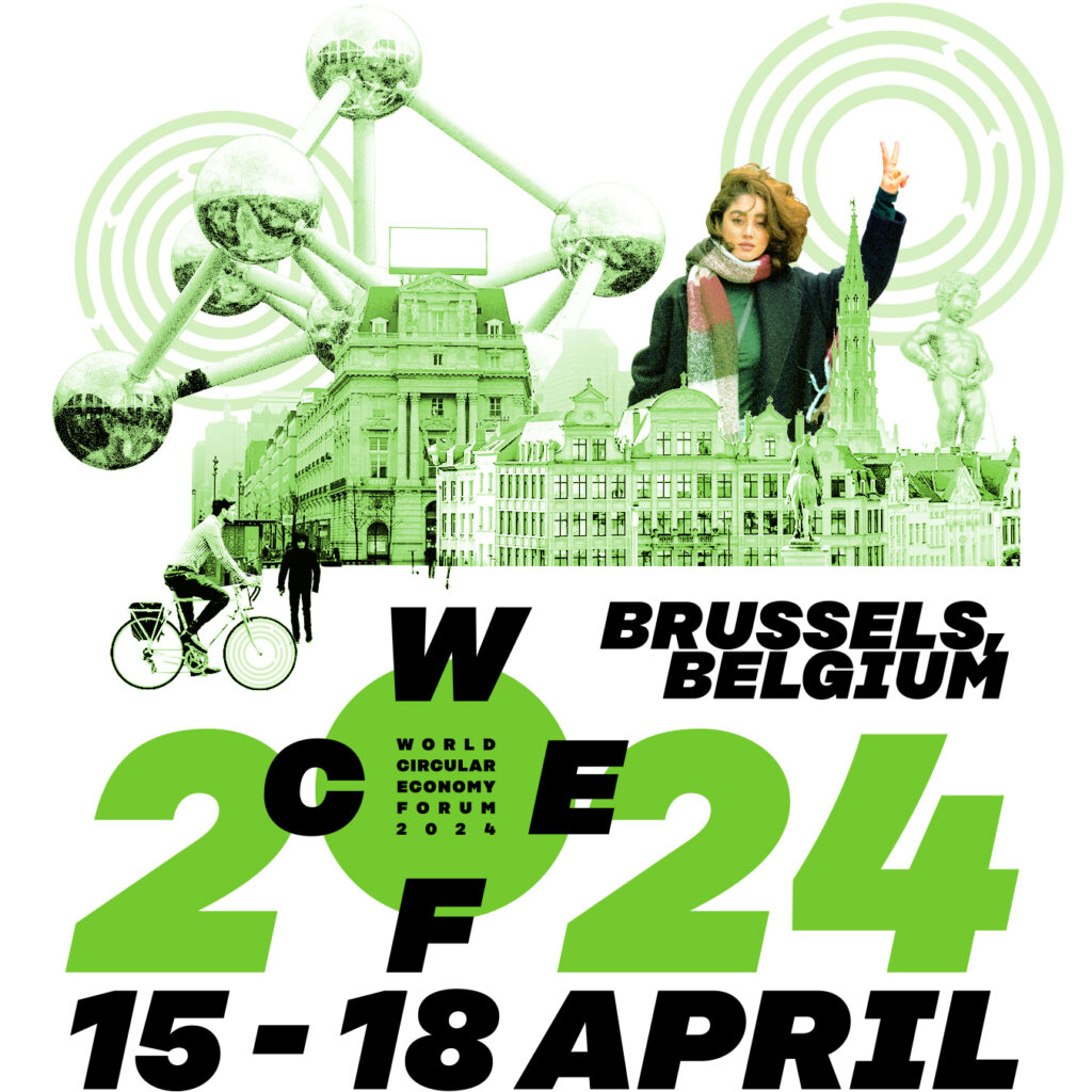 Famous monuments from Brussels in green color along with the WCEF2024 logo